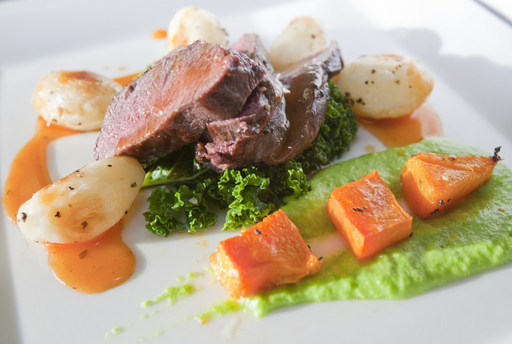 A dish prepared by catering students from Kendal College, Cumbria, UK, using wild venison.